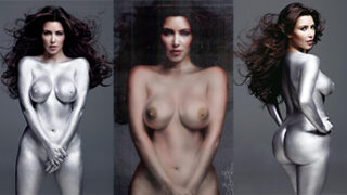 Kim Kardashian Nude Silver Body Paint Photos