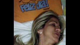 Brazilian mature lying in bed screwing yummy