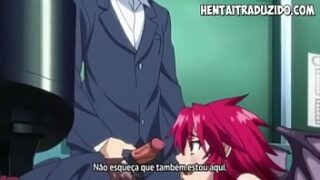 Redhead giving for two in anime sex with great pleasure
