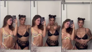 Arikytsya With Her Friend in Lingerie Bathroom Mirror Tease