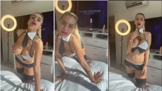 Busty of glasses Antonela Pane in the room